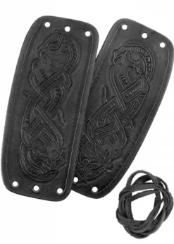 Armschützer aus Leder mit geprägtem Drachenmotiv, Jelling-Stil, schwarz