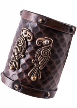 Armschützer aus Leder mit Nordischen Raben Hugin und Munin