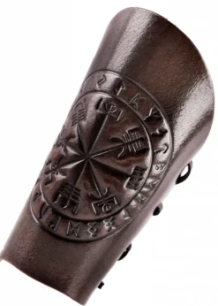 Armschützer aus Leder mit Vegvísir-Prägung, Braun