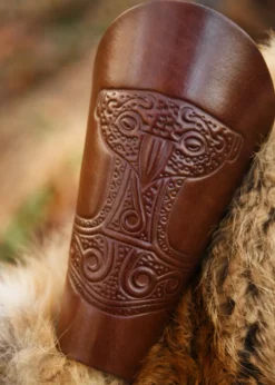 Armstulpe mit geprägtem Thorshammer, braun-antik