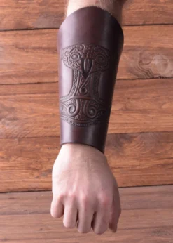 Armstulpe mit geprägtem Thorshammer, braun-antik