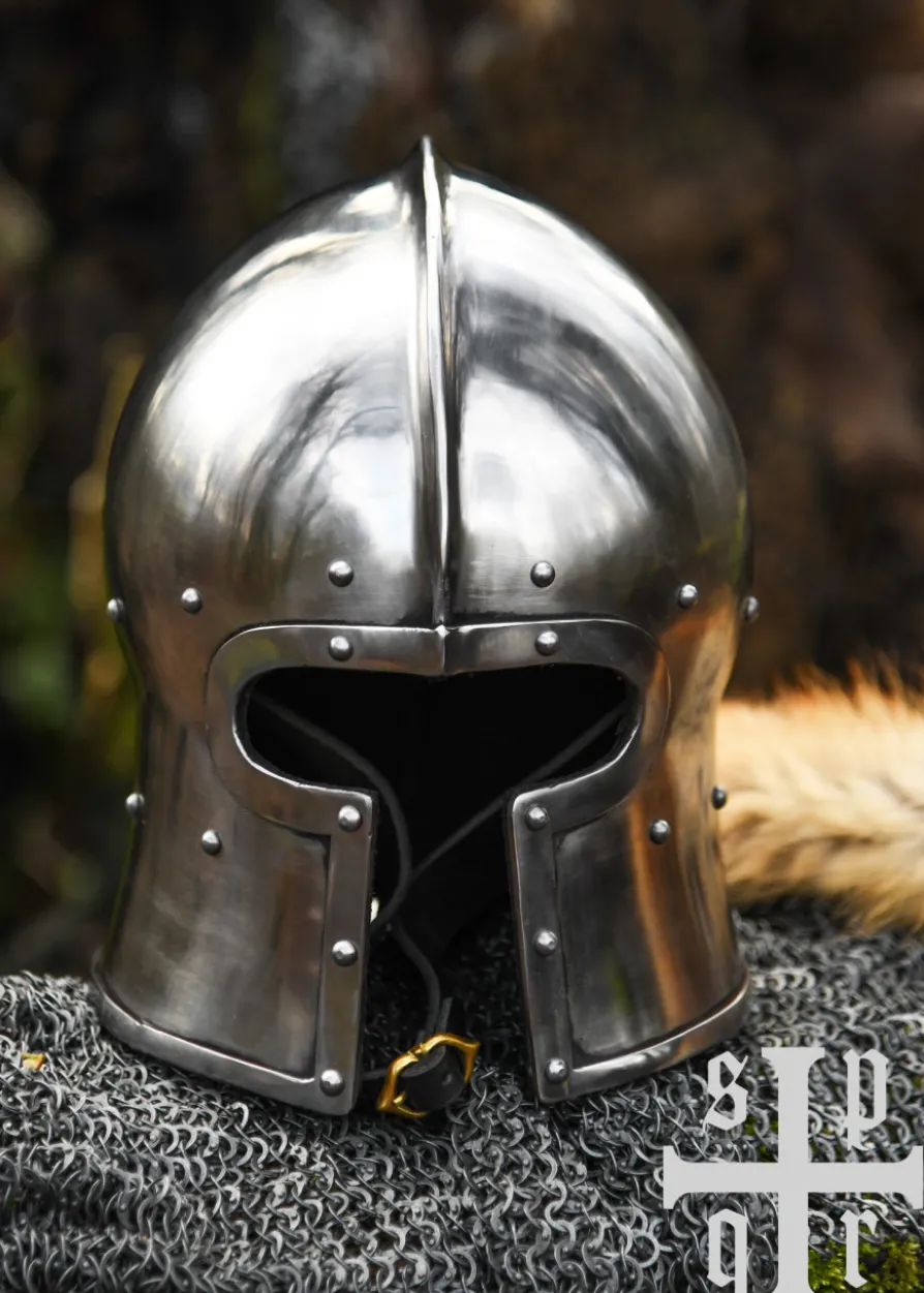 Barbuta in T-Form, 15. Jh., Mittelalter-Helm für Schaukampf, 2 mm Stahl