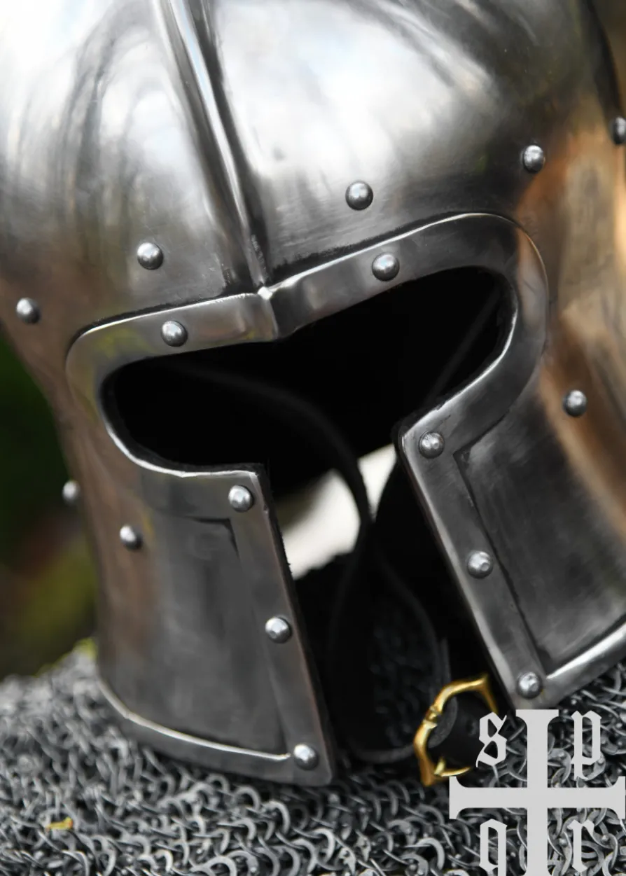 Barbuta in T-Form, 15. Jh., Mittelalter-Helm für Schaukampf, 2 mm Stahl