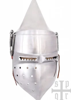 Beckenhaube mit Klappvisier und spitzer Kalotte, Mittelalter-Helm