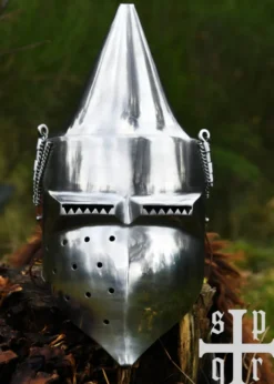 Beckenhaube mit Klappvisier und spitzer Kalotte, Mittelalter-Helm