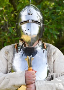 Beckenhaube mit Klappvisier und Zwiebel-Top, Mittelalter-Helm, 2 mm Stahl