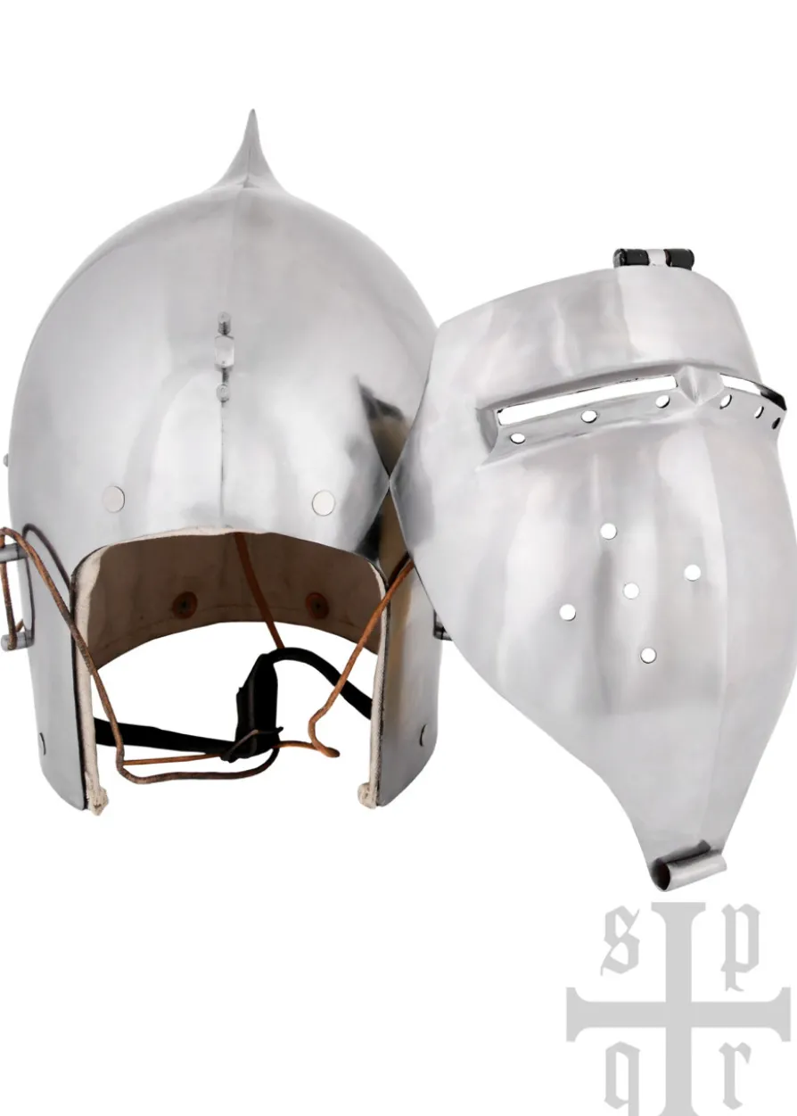 Beckenhaube mit Klappvisier und Zwiebel-Top, Mittelalter-Helm, 2 mm Stahl