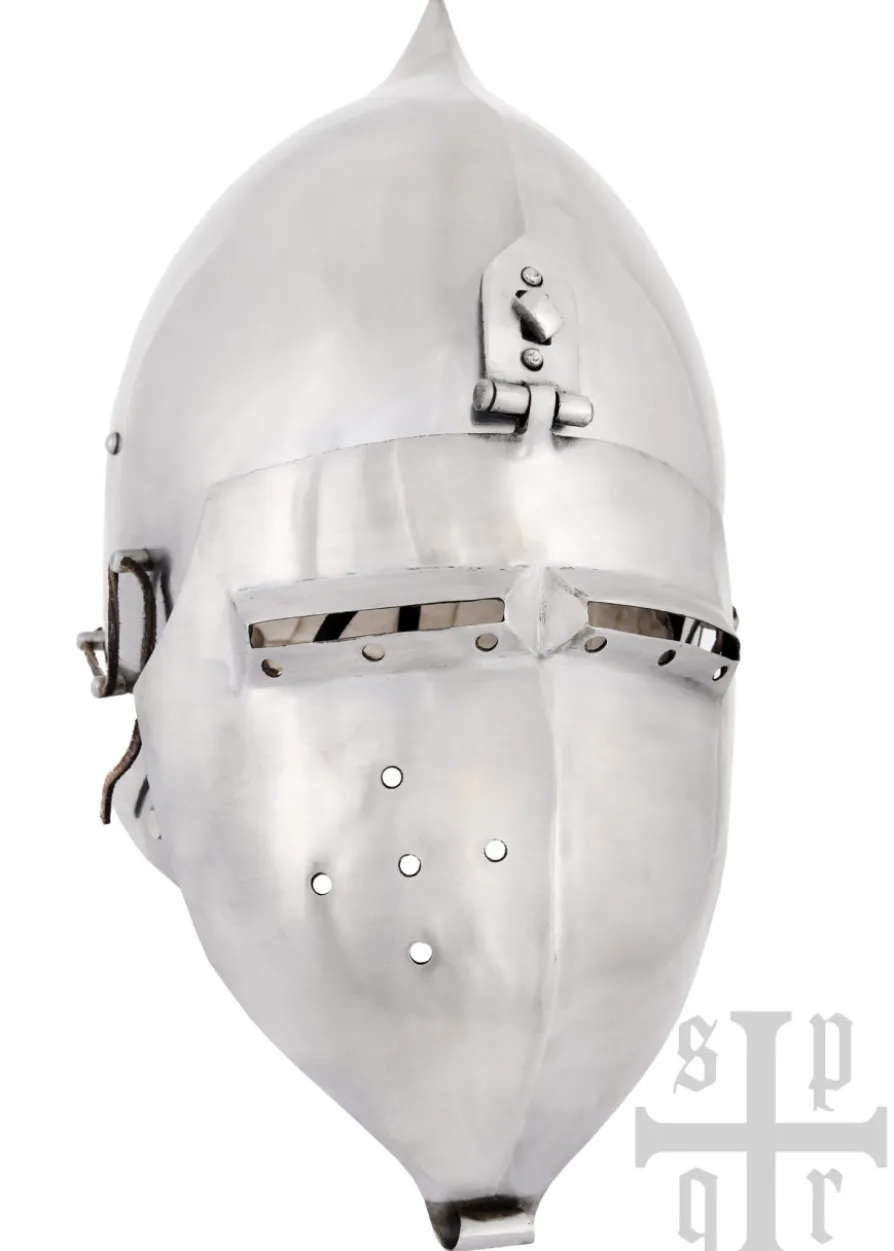 Beckenhaube mit Klappvisier und Zwiebel-Top, Mittelalter-Helm, 2 mm Stahl