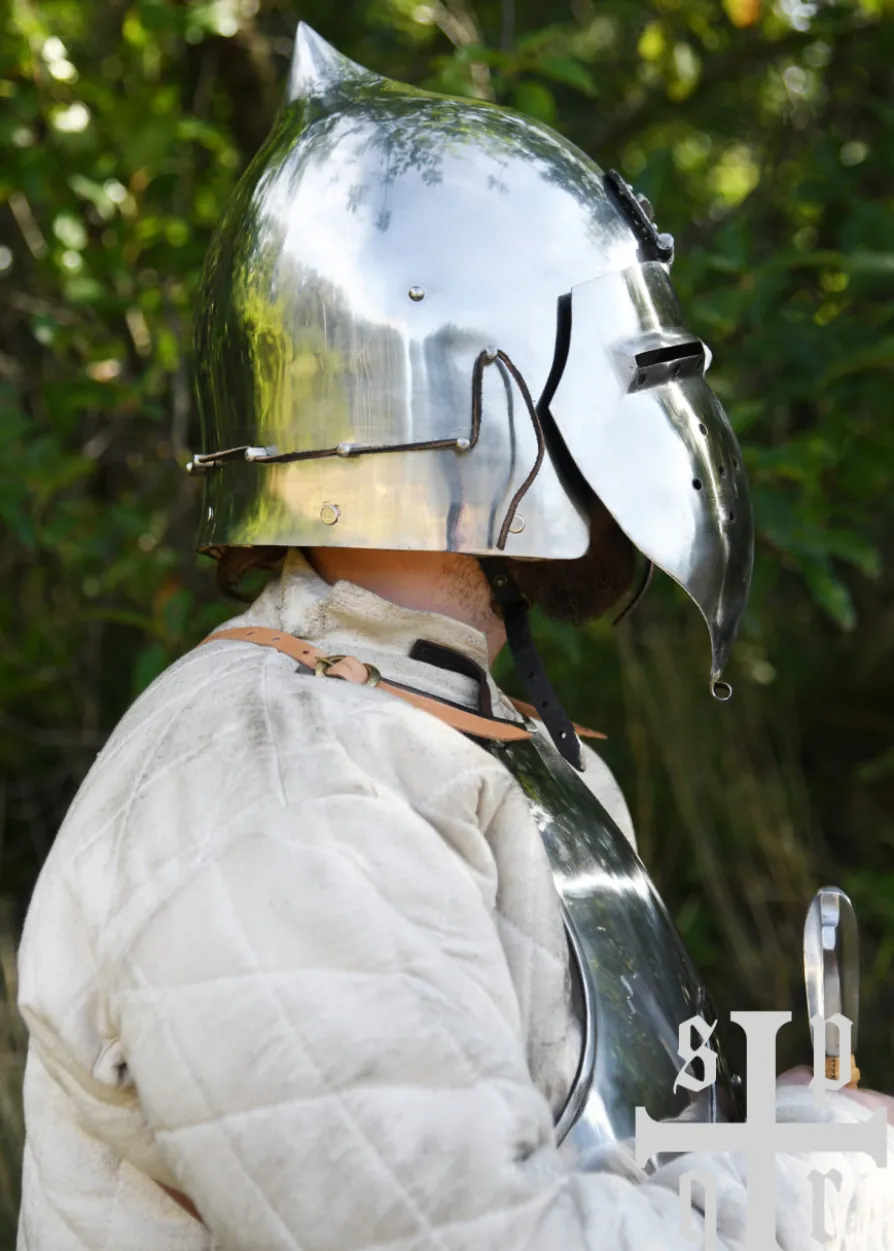 Beckenhaube mit Klappvisier und Zwiebel-Top, Mittelalter-Helm, 2 mm Stahl