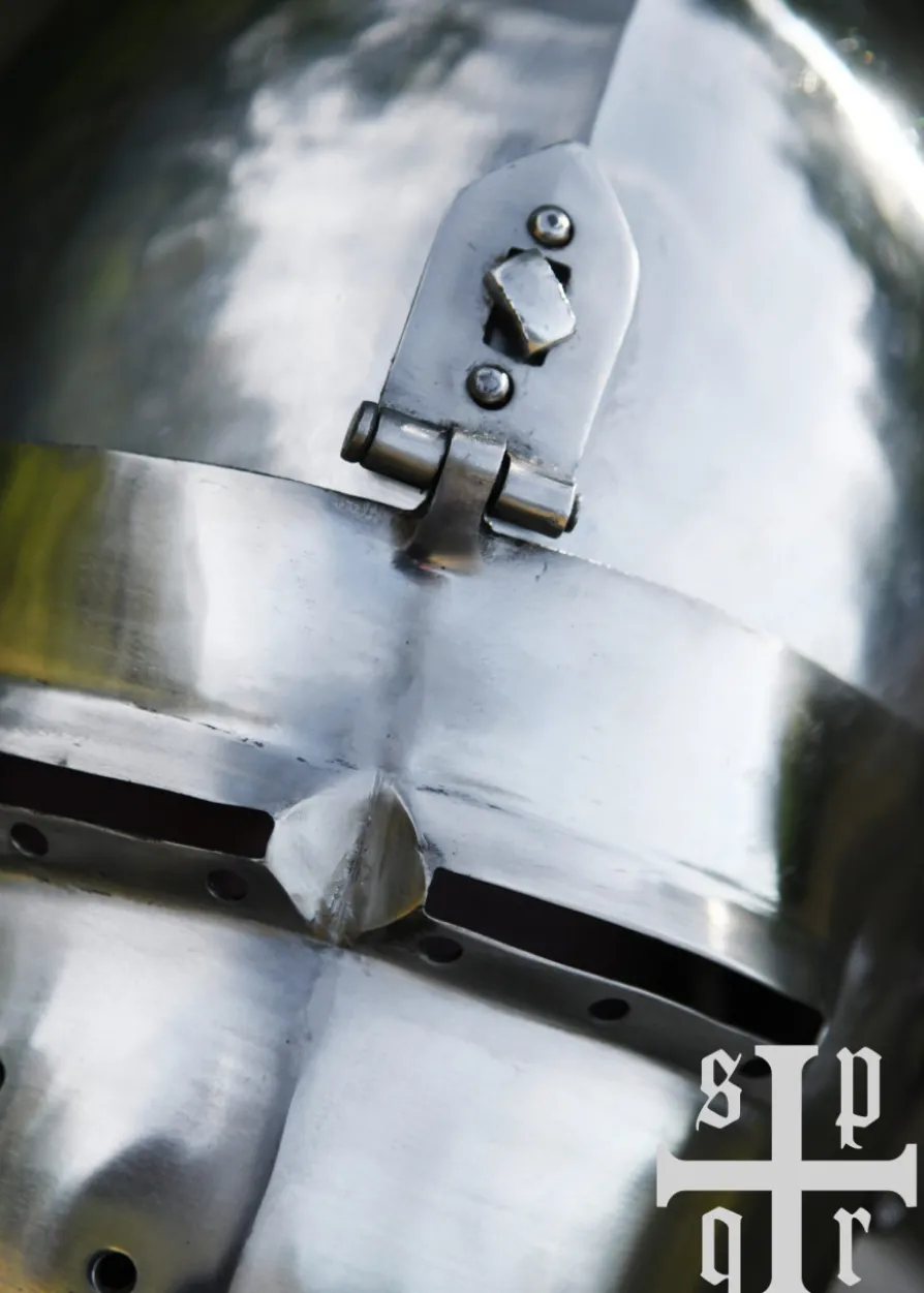 Beckenhaube mit Klappvisier und Zwiebel-Top, Mittelalter-Helm, 2 mm Stahl
