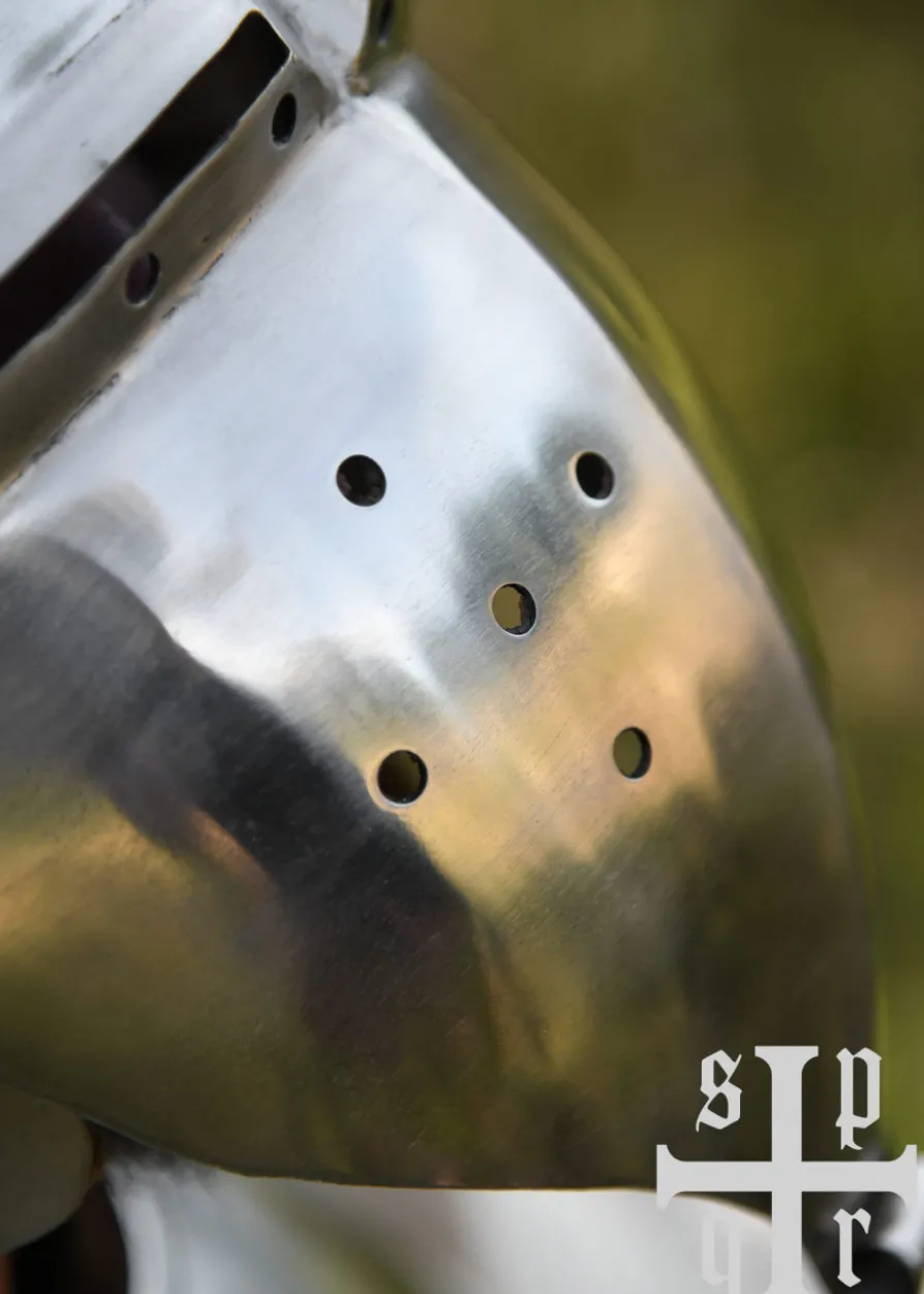 Beckenhaube mit Klappvisier und Zwiebel-Top, Mittelalter-Helm, 2 mm Stahl