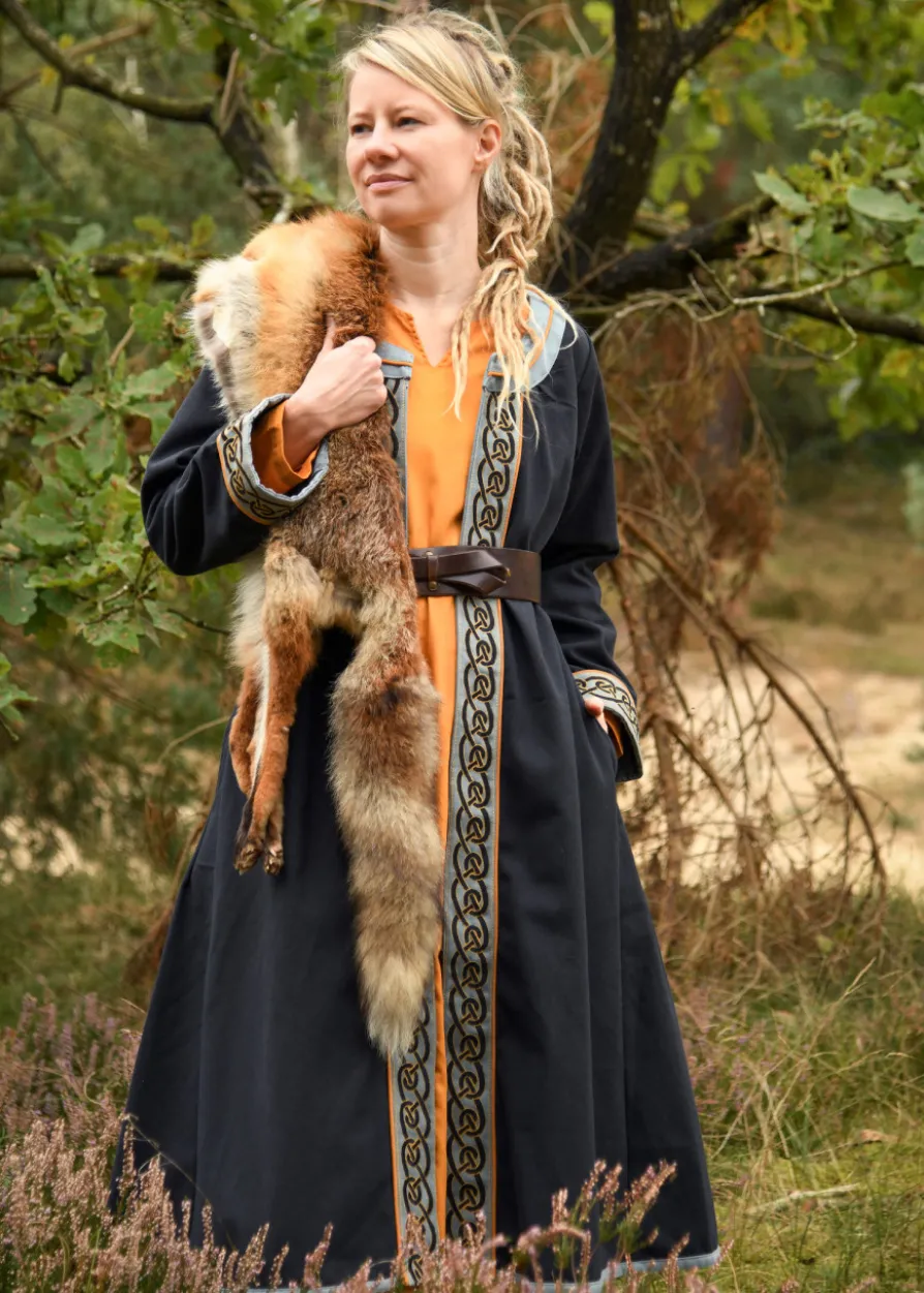 Bestickter Wikinger Mantel Ella, dunkelblau