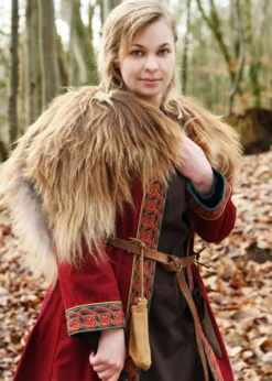 Bestickter Wikinger-Mantel Ella, weinrot-petrol