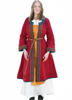 Bestickter Wikinger-Mantel Ella, weinrot-petrol