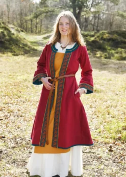 Bestickter Wikinger-Mantel Ella, weinrot-petrol