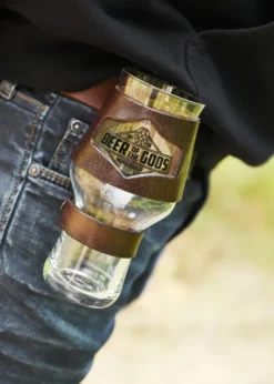 Bierglas Halterung, Manschette aus Leder, braun - Wacken Brauerei