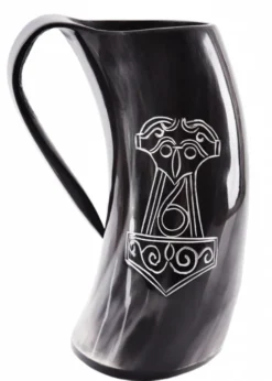 Bierkrug aus Horn - Mjölnir, Thorshammer