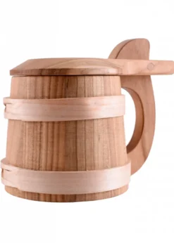 Bierkrug mit Klappdeckel aus Holz, ca. 0,5 l