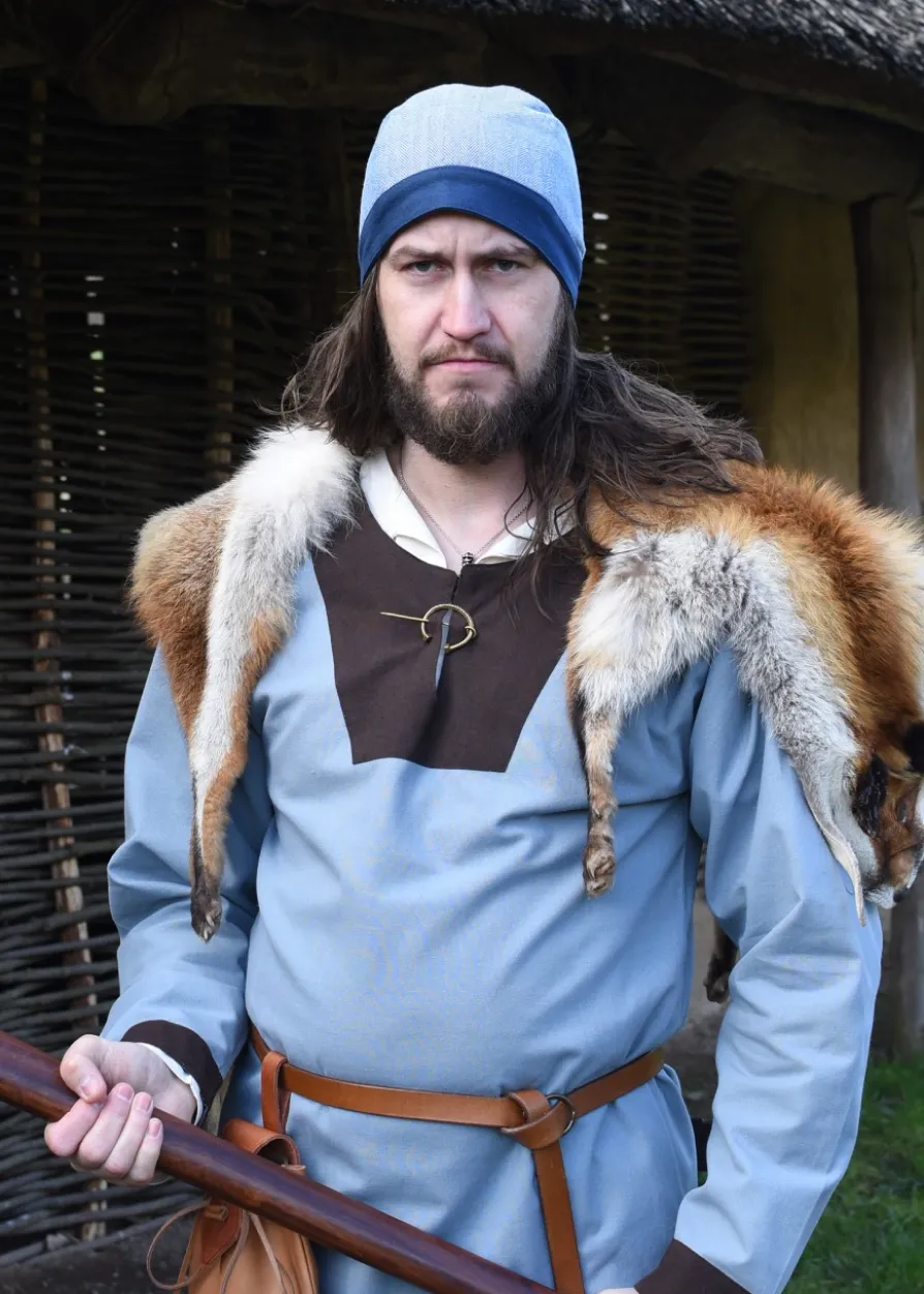 Birka Kappe mit Fischgrätmuster, blau