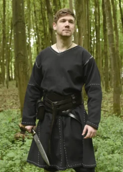 Breiter Ledergürtel, Doppelgürtel mit Flechtnaht, Unisex, schwarz