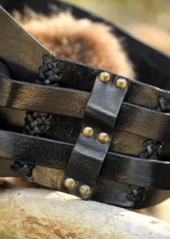 Breiter Ledergürtel, Doppelgürtel mit Flechtnaht, Unisex, schwarz