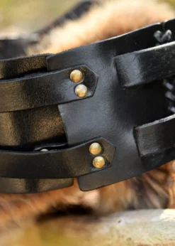 Breiter Ledergürtel, Doppelgürtel mit Flechtnaht, Unisex, schwarz