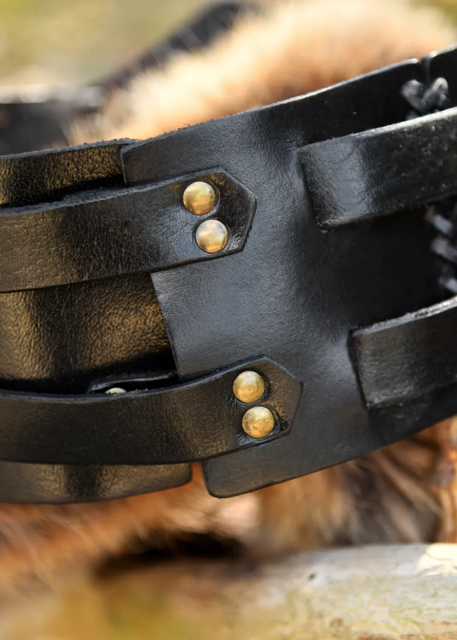 Breiter Ledergürtel, Doppelgürtel mit Flechtnaht, Unisex, schwarz
