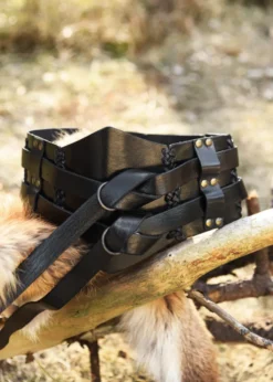 Breiter Ledergürtel, Doppelgürtel mit Flechtnaht, Unisex, schwarz