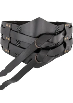 Breiter Ledergürtel, Doppelgürtel mit Flechtnaht, Unisex, schwarz