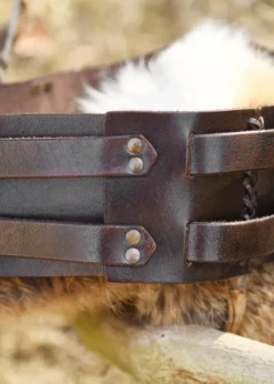 Breiter Ledergürtel, Doppelgürtel mit Flechtnaht, Unisex, dunkelbraun