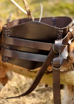 Breiter Ledergürtel, Doppelgürtel mit Flechtnaht, Unisex, dunkelbraun
