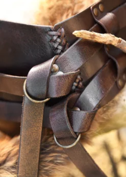 Breiter Ledergürtel, Doppelgürtel mit Flechtnaht, Unisex, dunkelbraun