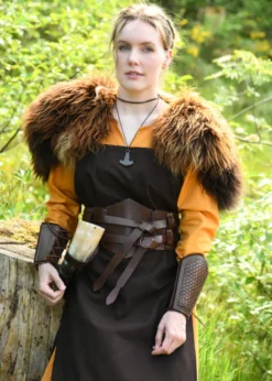 Breiter Ledergürtel, Doppelgürtel mit Flechtnaht, Unisex, dunkelbraun