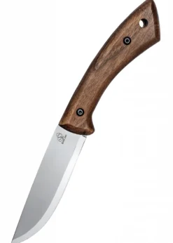 Bushcraft Messer mit Nussbaumgriff und Lederscheide, BeaverCraft