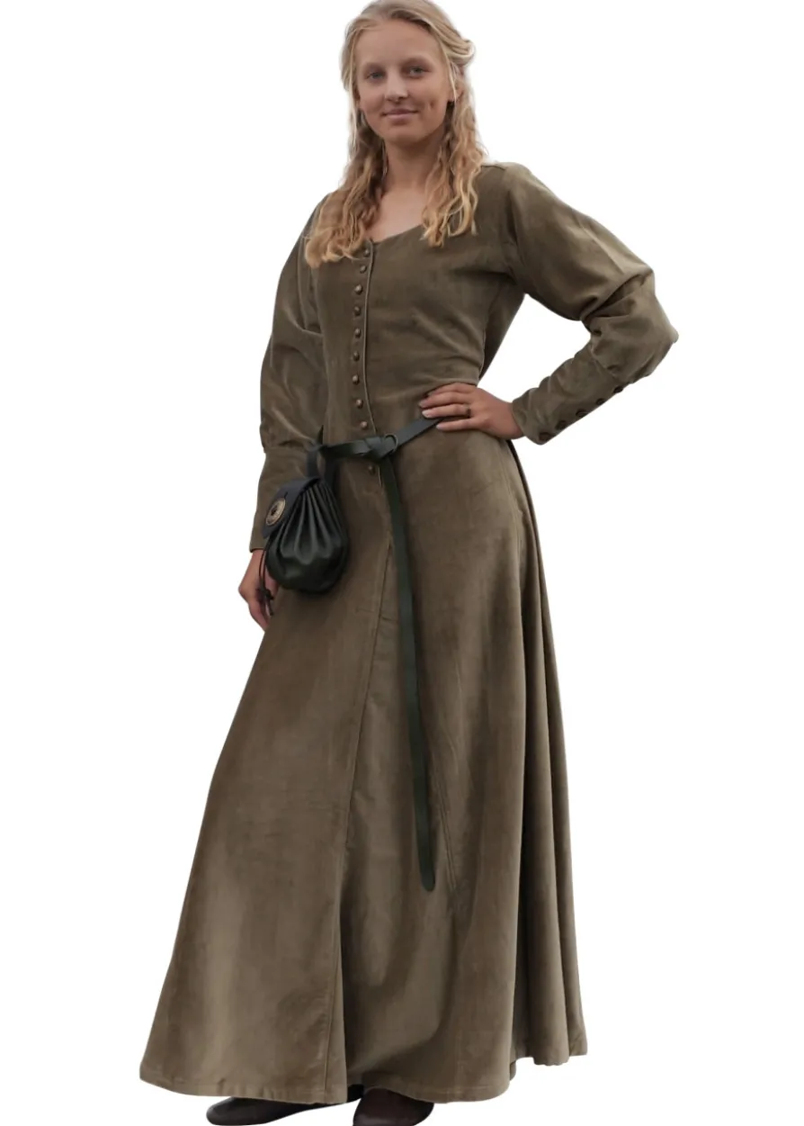 Cotehardie Isabell aus Samt, Mittelalterkleid, grün