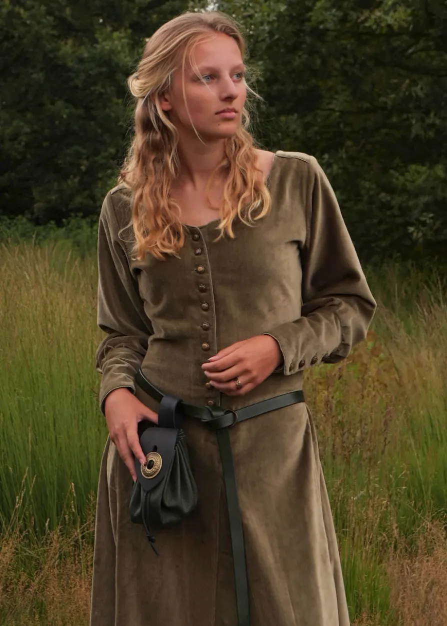 Cotehardie Isabell aus Samt, Mittelalterkleid, grün
