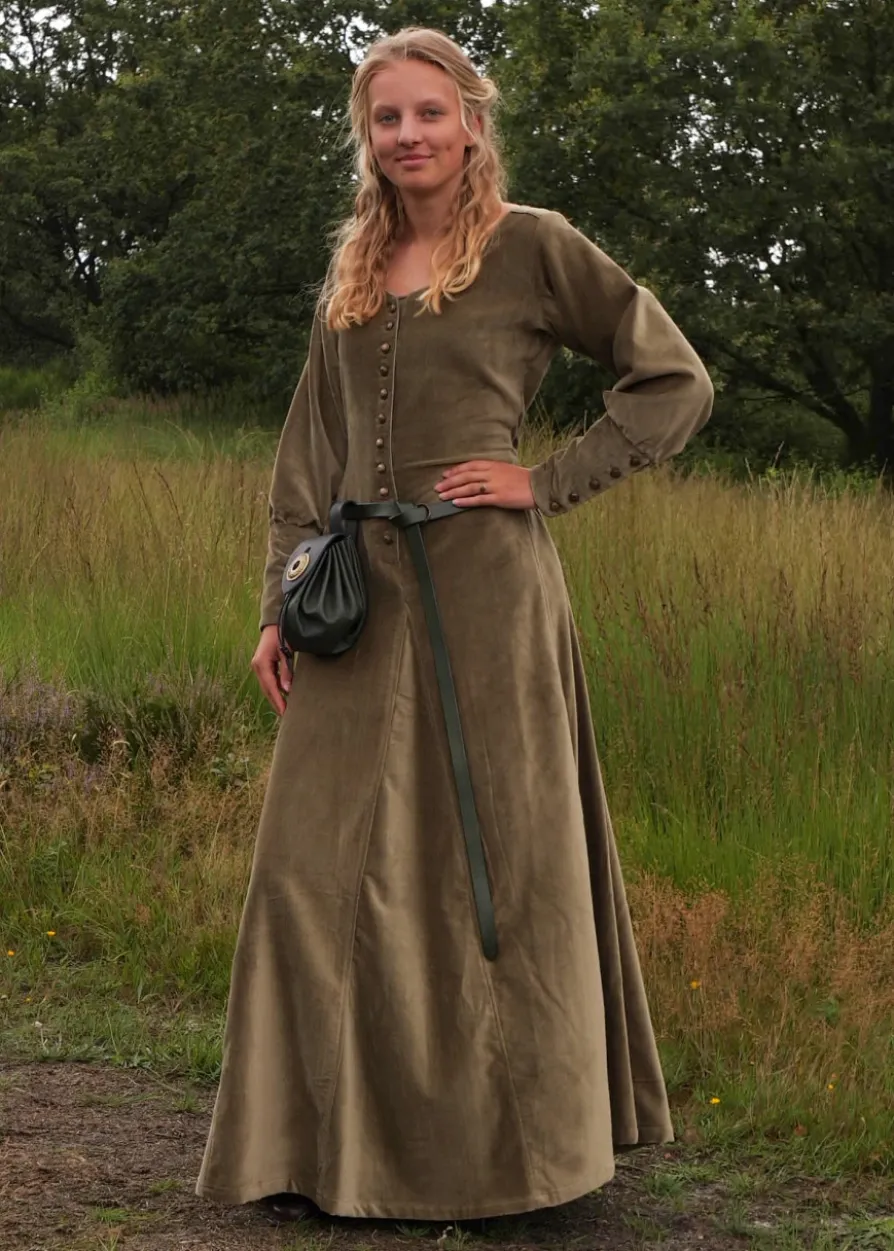 Cotehardie Isabell aus Samt, Mittelalterkleid, grün