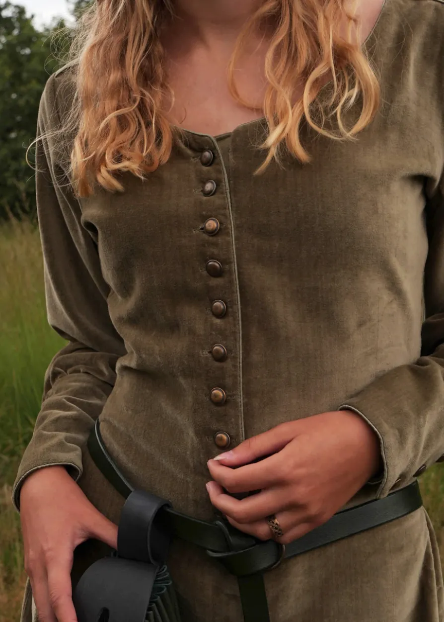 Cotehardie Isabell aus Samt, Mittelalterkleid, grün