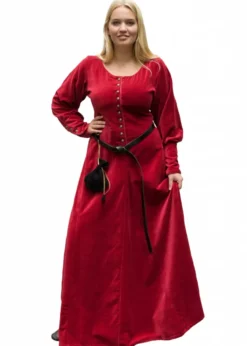 Cotehardie Isabell aus Samt, Mittelalterkleid, rot