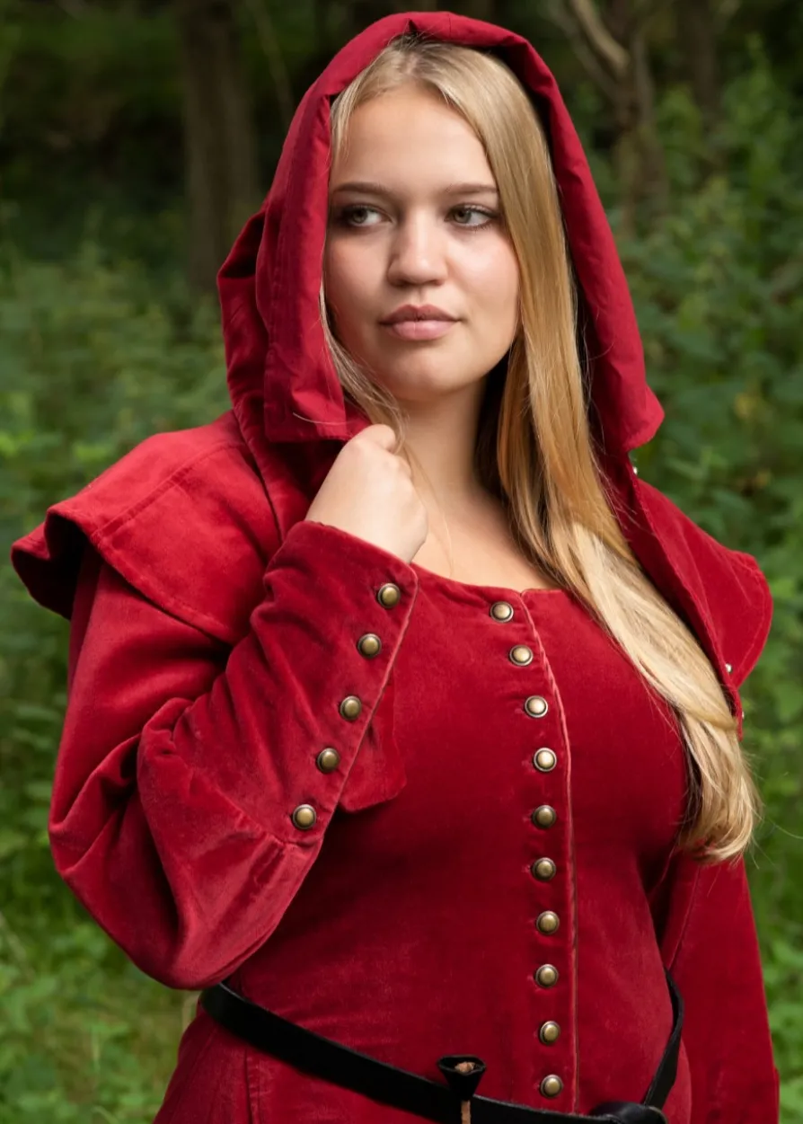 Cotehardie Isabell aus Samt, Mittelalterkleid, rot