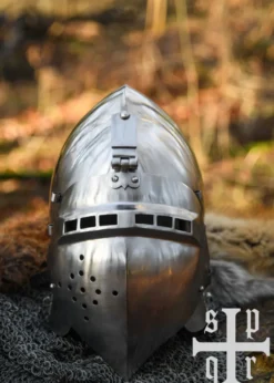 Deutsche Beckenhaube mit Visier, Mittelalter-Helm, ca. 1370, 2 mm Stahl