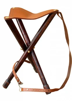 Dreibein-Hocker aus Holz und Leder