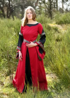 Edles Mittelalter Kleid, Bliaut Josephine, rot/schwarz
