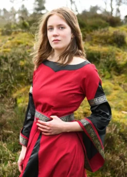 Edles Mittelalter Kleid, Bliaut Josephine, rot/schwarz