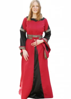 Edles Mittelalter Kleid, Bliaut Josephine, rot/schwarz