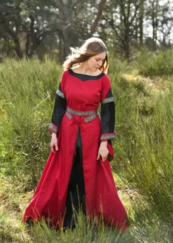 Edles Mittelalter Kleid, Bliaut Josephine, rot/schwarz