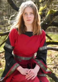 Edles Mittelalter Kleid, Bliaut Josephine, rot/schwarz