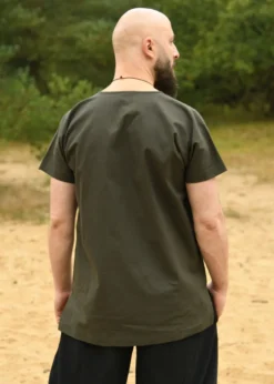 Einfache Mittelalter-Tunika Sigmund, kurzarm, olivgrün