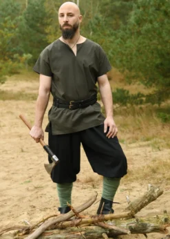 Einfache Mittelalter-Tunika Sigmund, kurzarm, olivgrün