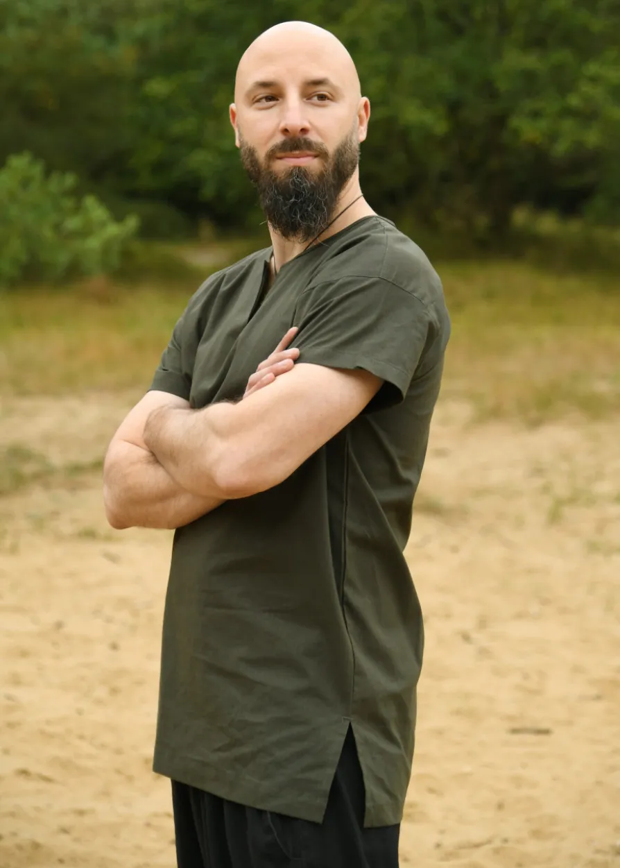 Einfache Mittelalter-Tunika Sigmund, kurzarm, olivgrün